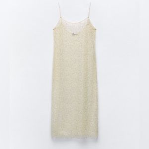 Zara Beaded Sequin Sheer Slip Dress